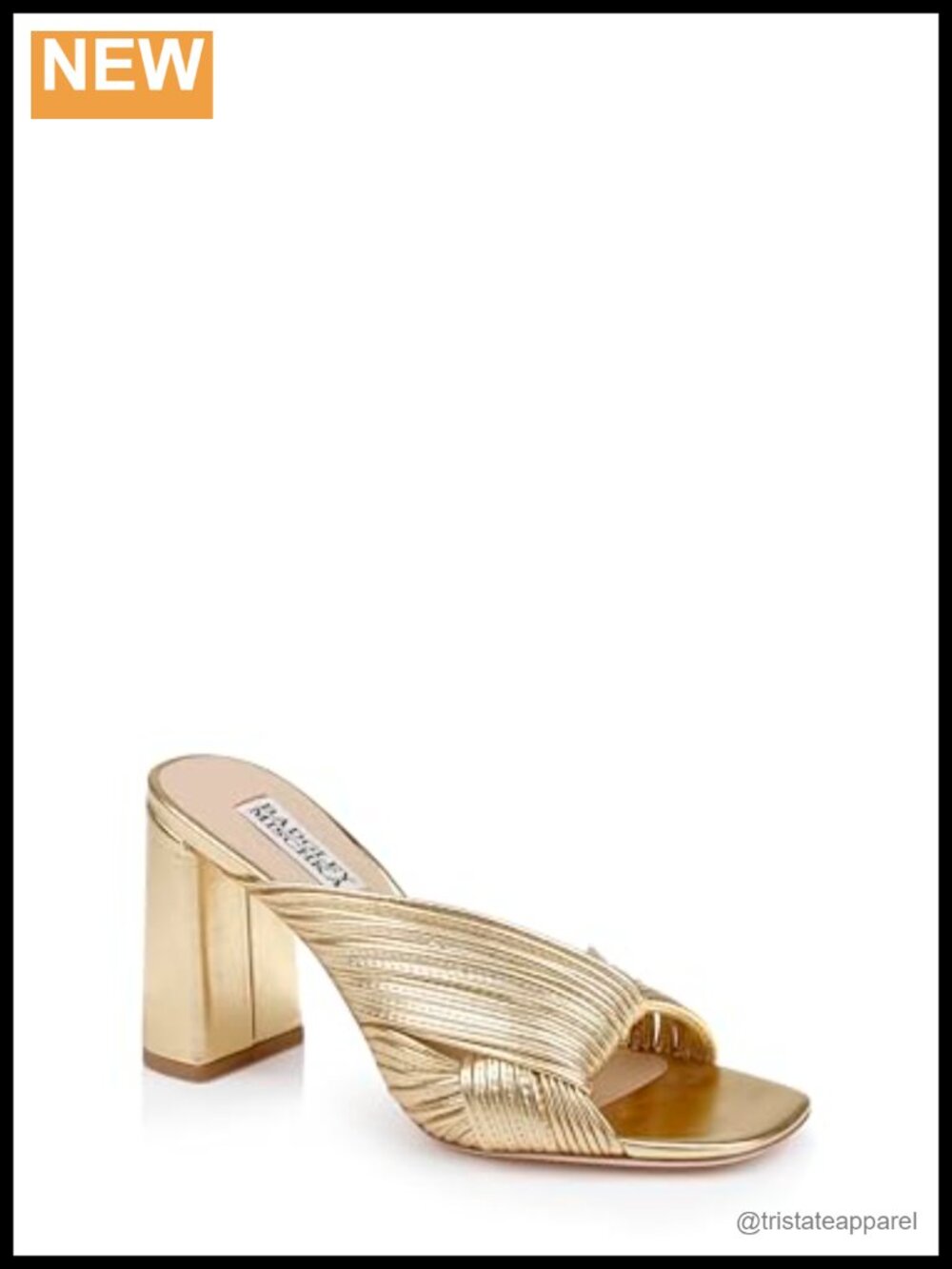 Badgley Mischka Winslow Heeled Sandal Gold Metallic Leather Block Heel Ankle